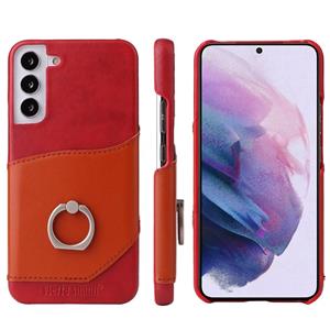 fierreshann Voor Samsung Galaxy S22 + 5G Fierre Shann Oil Wax Texture Lederen Back Phone Case met 360 Graden Rotatie Houder & Card Slot