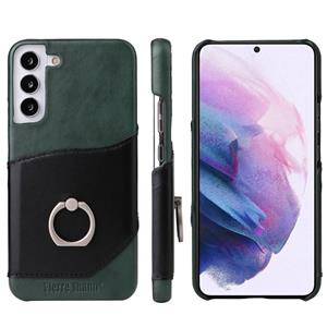 fierreshann Voor Samsung Galaxy S22 + 5G Fierre Shann Oil Wax Texture Lederen Back Phone Case met 360 graden Rotatie Houder & Card Slot