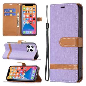 huismerk Kleur bijpassende Denim Textuur Horizontale Flip Leren Case met Houder & Card Slots & Wallet & Lanyard voor iPhone 13 Mini (Paars)