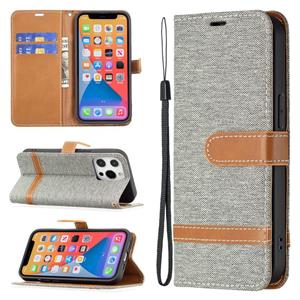 huismerk Kleur Matching Denim Textuur Horizontale Flip Leren Case met Houder & Kaart Slots & Wallet & Lanyard voor iPhone 13 Mini