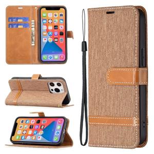 huismerk Kleur bijpassende Denim Textuur Horizontale Flip Leren Case met Houder & Card Slots & Wallet & Lanyard voor iPhone 13 Mini (Brown)