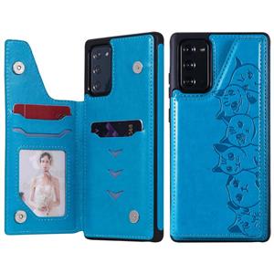 huismerk Six Cats Embossing Pattern Beschermhoes met Holder & Card Slots & Photo Frame Voor Samsung Galaxy Note20(Blauw)