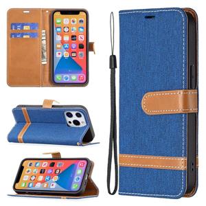 huismerk Kleur matching denim textuur horizontale flip lederen geval met houder kaart slots & portemonnee & lanyard voor iPhone 13 mini (Royal Blue)