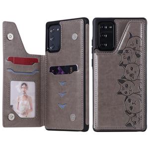 huismerk Six Cats Embossing Pattern Beschermhoes met Holder & Card Slots & Photo Frame Voor Samsung Galaxy Note20(Grijs)