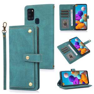 huismerk Voor Samsung Galaxy A21s PU + TPU horizontale flip lederen hoesje met houder kaartsleuf & portemonnee & lanyard (lake blue)