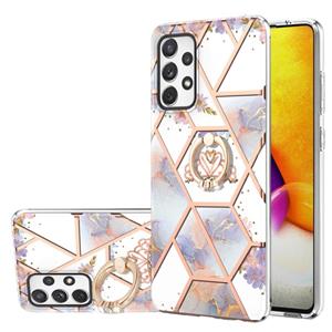 huismerk Voor Samsung Galaxy A72 5G / 4G Electroplating Splicing Marmeren Bloem Patroon TPU Schokbestendig Case met Rhinestone Ringhouder (keizerlijke kroon)