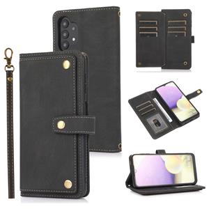 huismerk Voor Samsung Galaxy A32 5G PU + TPU Horizontale Flip Lederen Case met Houder & Card Slot & Portemonnee & Lanyard (Zwart)