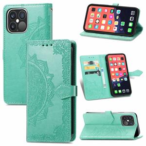 huismerk Voor iPhone 13 Pro Max Mandala Bloem In reliëf gebracht Horizontale Flip Leren Case met Houder & Three Card Slots & Wallet & Lanyard