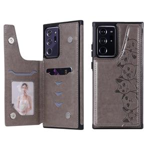 huismerk Six Cats Embossing Pattern Beschermhoes met Holder & Card Slots & Photo Frame Voor Samsung Galaxy Note20 Ultra(Grijs)