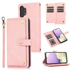 huismerk Voor Samsung Galaxy A32 5G PU + TPU horizontale flip lederen hoesje met houder kaartsleuf & portemonnee & lanyard (roze)