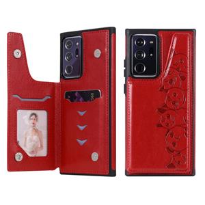 huismerk Six Cats Embossing Pattern Protective Case met Holder & Card Slots & Photo Frame Voor Samsung Galaxy Note20 Ultra(Red)