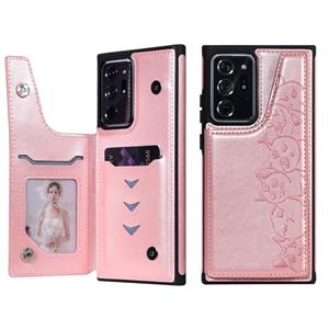 huismerk Six Cats Embossing Pattern Protective Case met Holder & Card Slots & Photo Frame Voor Samsung Galaxy Note20 Ultra(Rose Gold)