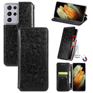 huismerk Voor Samsung Galaxy S21 Ultra 5G Bloeiende Mandala Reliëf Patroon Magnetische Horizontale Flip Lederen Case met Houder & Kaart Slots & Portemonnee (Z