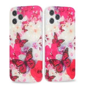 huismerk Butterfly Shell Kleurrijke Serie Patroon IMD TPU Schokbestendig Case voor iPhone 13 (Rose Red)