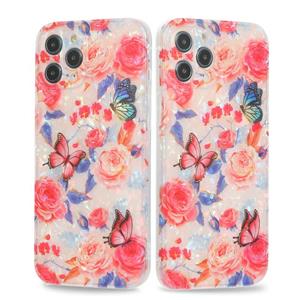 huismerk Butterfly Shell Colorful Series Pattern IMD TPU Shockproof Case voor iPhone 13 (Pink)