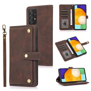 huismerk Voor Samsung Galaxy A52 5G / 4G PU + TPU Horizontale Flip Lederen Case met Houder & Card Slot & Portemonnee & Lanyard (Brown)