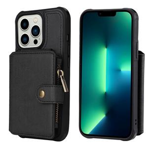 huismerk Zipper Shockproof Protective Phone Case voor iPhone 13 Pro (Black)