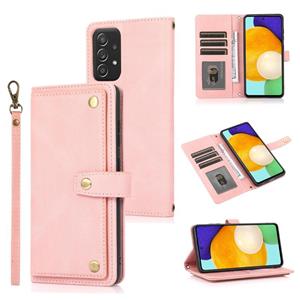 huismerk Voor Samsung Galaxy A52 5G / 4G PU + TPU horizontale flip lederen hoesje met houder kaartsleuf & portemonnee & lanyard (roze)