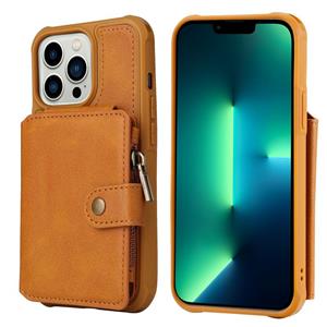 huismerk Rits Shockproof Protective Phone Case voor iPhone 13 Pro (Brown)