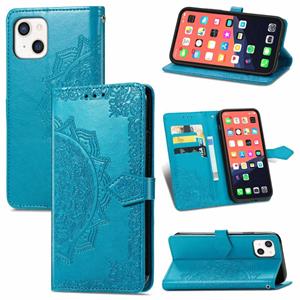 huismerk Voor iPhone 13 Mandala Bloem Reliëf Horizontale Flip Lederen Case met Houder & Three Card Slots & Wallet & Lanyard