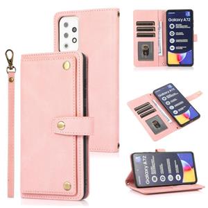 huismerk For Samsung Galaxy A72 5G / 4G PU + TPU Horizontal Flip Leather Case with Holder & Card Slot & Wallet & Lanyard(Pink)