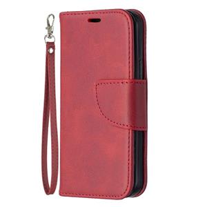 huismerk Voor iPhone 12 Retro Lambskin Texture Pure Color Horizontale Flip PU Lederen Case voor iPhone 11 met Holder & Card Slots & Wallet & Lanyard(Red)