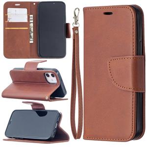 huismerk Voor iPhone 12 mini Retro Lambskin Texture Pure Color Horizontale Flip PU Lederen Case met Holder & Card Slots & Wallet & Lanyard(Bruin)