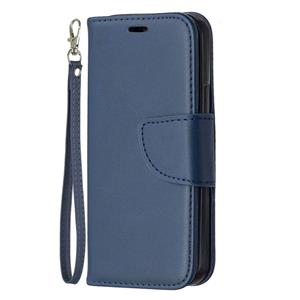 huismerk Voor iPhone 12 Retro Lambskin Texture Pure Color Horizontale Flip PU Lederen Case voor iPhone 11 met Holder & Card Slots & Wallet & Lanyard(Blauw)