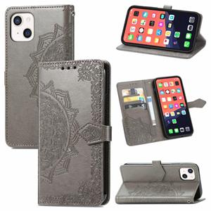 huismerk Mandala Flower Reliëf Horizontale Flip Leren Case met Houder & Three Card Slots & Wallet & Lanyard voor iPhone 13 Mini