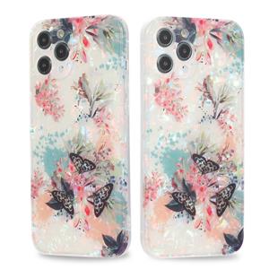 huismerk Butterfly Shell kleurrijke serie patroon IMD TPU schokbestendig hoesje voor iPhone 13 Pro Max (lichtroze)