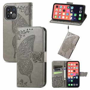 huismerk Butterfly Love Flower reliëf horizontale flip lederen tas met beugel / kaart slot / portemonnee / lanyard voor iphone 13 pro max