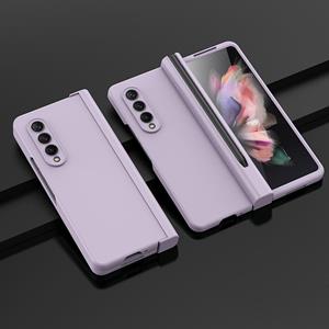 huismerk For Samsung Galaxy Z Fold3 5G Pen Slot Oil-sprayed PC+Tempered Film Phone Case(Purple)