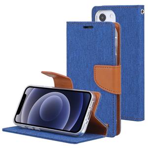 GOOSPERY CANVAS DAGBOEK Canvas Textuur Horizontale Flip PU Lederen Case met Houder & Kaart Slots & Portemonnee Voor iPhone 13 mini (Blauw)