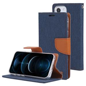 GOOSPERY CANVAS DIARY Canvas Texture Horizontal Flip PU Leather Case with Holder & Card Slots & Wallet For iPhone 13(Navy Blue)