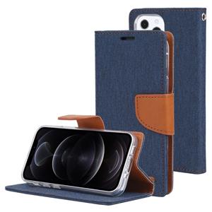 GOOSPERY CANVAS DIARY Canvas Texture Horizontal Flip PU Leather Case with Holder & Card Slots & Wallet For iPhone 13 Pro(Navy Blue)