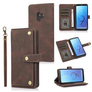 huismerk Voor Samsung Galaxy S9 PU + TPU Horizontale Flip Lederen Case met Houder & Card Slot & Portemonnee & Lanyard (Brown)