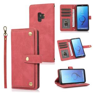 huismerk Voor Samsung Galaxy S9 PU + TPU horizontale flip lederen hoesje met houder & kaartsleuf & portemonnee & lanyard (wijn rood)