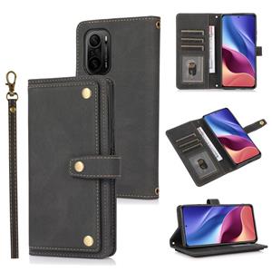 huismerk For Xiaomi Redmi K40 PU + TPU Horizontal Flip Leather Case with Holder & Card Slot & Wallet & Lanyard(Black)