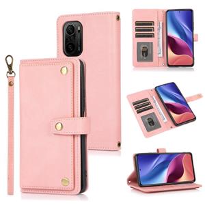 huismerk For Xiaomi Redmi K40 PU + TPU Horizontal Flip Leather Case with Holder & Card Slot & Wallet & Lanyard(Pink)