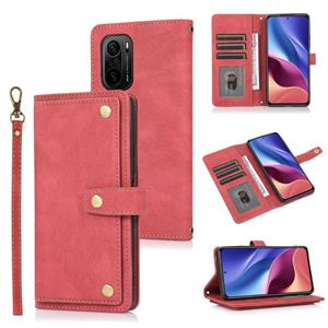 huismerk Voor Xiaomi Redmi K40 PU + TPU Horizontale Flip Lederen Case met Houder & Card Slot & Portemonnee & Lanyard (Wine Red)