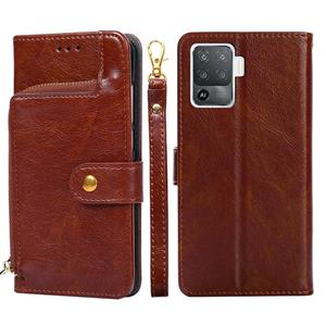 huismerk Voor Oppo A94 / F19 Pro Zipper Bag PU + TPU Horizontale Flip Lederen Case met Houder & Card Slot & Portemonnee & Lanyard (Brown)