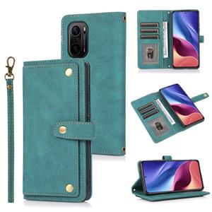 huismerk Voor Xiaomi Redmi K40 PU + TPU Horizontale Flip Lederen Case met Houder & Card Slot & Wallet & Lanyard (Lake Blue)