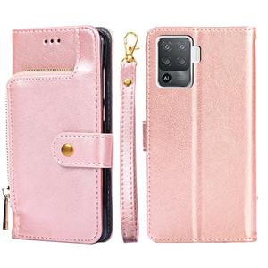 huismerk Voor Oppo A94 / F19 PRO Zipper Bag PU + TPU Horizontale Flip Lederen Case met Houder & Card Slot & Portemonnee & Lanyard (Rose Gold)