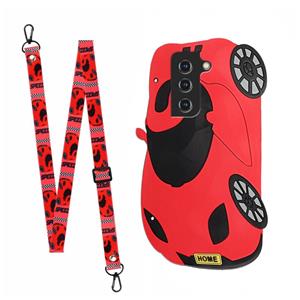 huismerk Voor Samsung Galaxy S22 + 5G Crossbody Cartoon Silicone Phone Case (Racing Car)