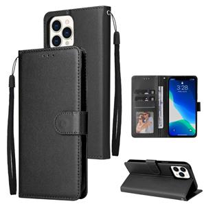 huismerk Multifunctional Horizontal Flip Leather Case with Three Card Slot & Holder & Double Zip Wallett & Photo Frame & Lanyard For iPhone 13 mini(Black)