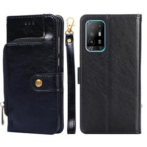 huismerk Voor Oppo A94 5G / F19 PRO + 5G Zipper Bag PU + TPU Horizontale Flip Leren Case Met Houder & Card Slot & Portemonnee & Lanyard (Zwart)