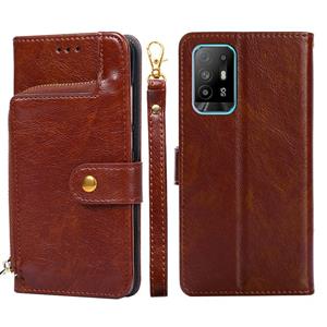 huismerk Voor Oppo A94 5G / F19 PRO + 5G Zipper Bag PU + TPU Horizontale Flip Leren Case met Houder & Card Slot & Wallet & Lanyard (Brown)