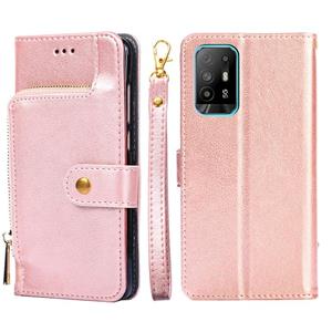 huismerk Voor Oppo A94 5G / F19 PRO + 5G Zipper Bag PU + TPU Horizontale Flip Lederen Case met Houder & Card Slot & Portemonnee & Lanyard (Rose Gold)