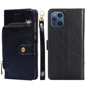 huismerk Voor Oppo Vind X3 / X3 Pro Zipper Bag PU + TPU Horizontale Flip Lederen Case met Houder & Card Slot & Portemonnee & Lanyard (Zwart)