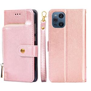 huismerk Voor Oppo Vind X3 / X3 Pro Zipper Bag PU + TPU Horizontale Flip Lederen Case met Houder & Card Slot & Portemonnee & Lanyard (Rose Gold)